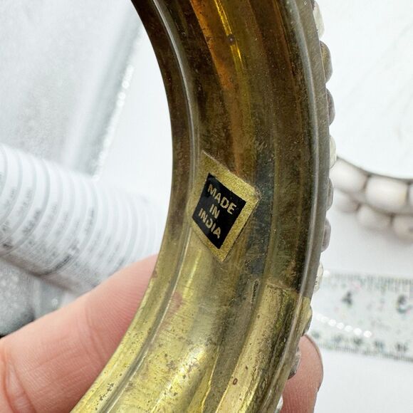 Vtg Bohemian Mixed Metal Large Chunky Indian Bangle Bracelet Silver Brass Copper - Picture 12 of 14